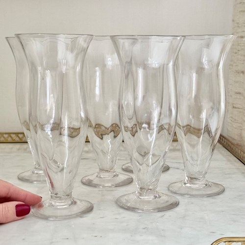 Early 20Th Century Waisted Optical Glass Pilsner Ale Glasses