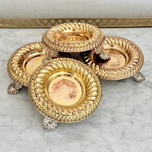 Set Of 4 Vintage Gilt & Silver Plated Salt Or Butter Dishes