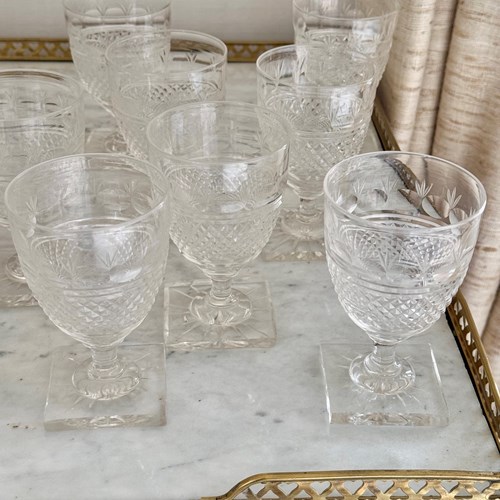 8 Superb Anglo Irish Rummer Wine Goblets With Square Bases