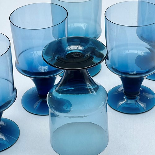 Wedgwood Blue Wine Goblets By Ronald Stennett-Willson C1970