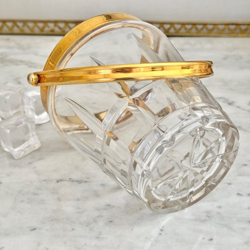 Val Saint Lambert Crystal & Gold Plated Ice Bucket C1960