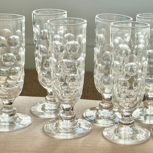 9 Excellent Large, Lens Cut Early Victorian Ale Glasses