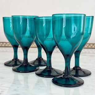 Six Victorian Bristol Green Wine Gl...