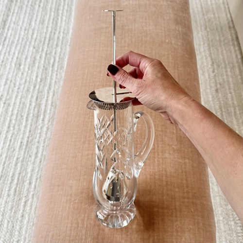 Silver Plated & Crystal Cocktail Mixing Jug & Strainer C1940