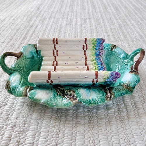 Large French Majolica Asparagus Cradle Server Dish C1910