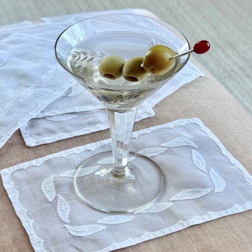 8 Vintage Madeira Hand Embroidered Organdie Cocktail Napkin Drinks Mats