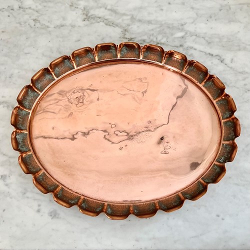English Copper Pie Crust Oval Serving Tray