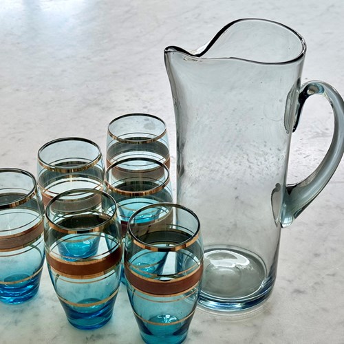 Mid Century cocktail or lemonade jug & glasses set
