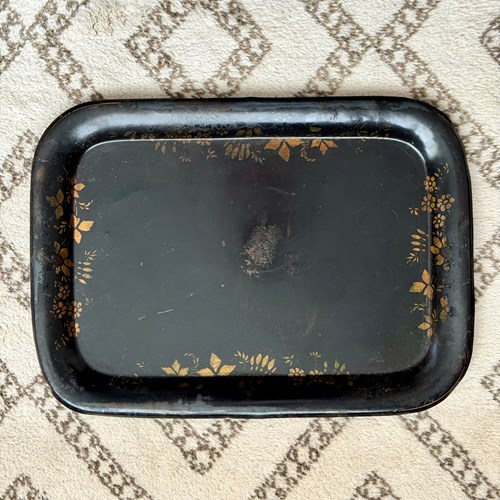 19Th Century Toleware Serving Tray With Gilt Foliage