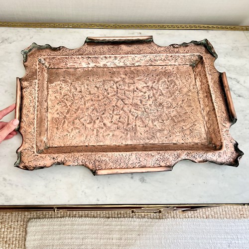 Large Scroll Rim Copper Serving Tray C1930