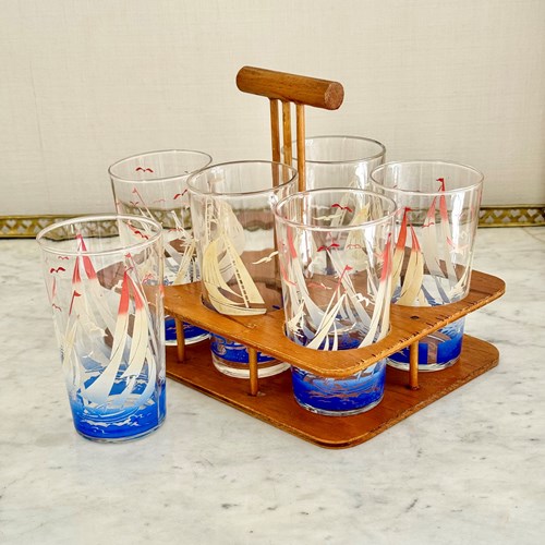 American Cocktail Glasses & Caddy Set 1943