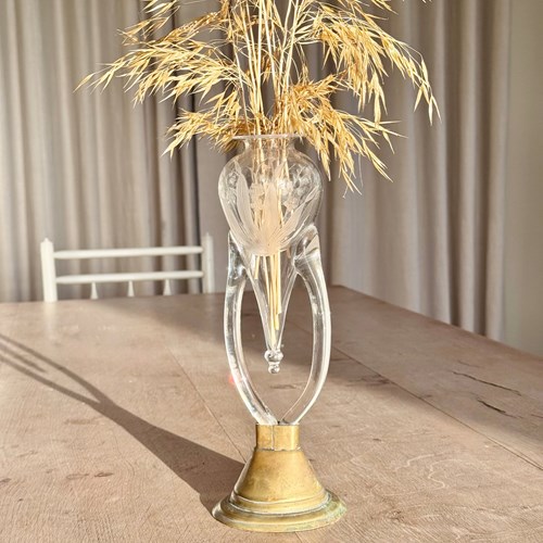 Pretty Art Nouveau lily of the valley etched glass epergne vase