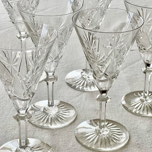 Large Val Saint Lambert Crystal Wine Water Goblets C1950