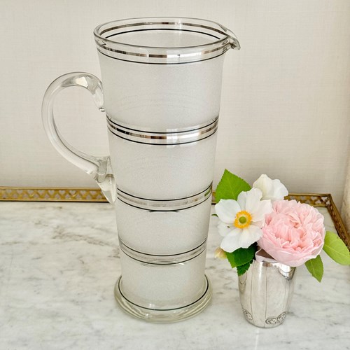 X Tall Art Deco Silver & Frosted Glass Cocktail Jug