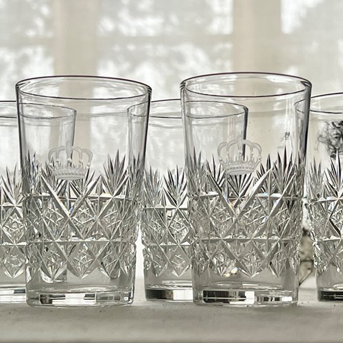 5 Crown Etched Whiskey Crystal Tumblers By Thomas Webb