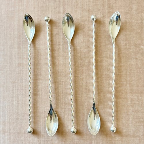 5 Sterling Silver Dutch Cocktail Bar Spoons C1970