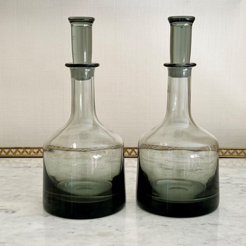 Pair Smoked Glass Decanters By Frank Thrower For Wedgwood