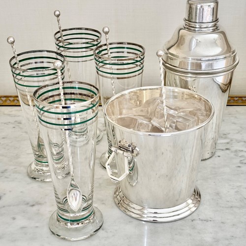 4 silver enamel Pilsner Ale or Cocktail glasses C1950