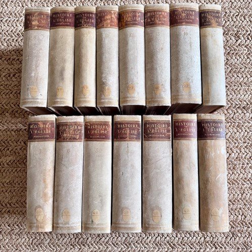 Set Large Antique Vellum Half Bound Books 1889 ‘Histoire De L’Eglise’