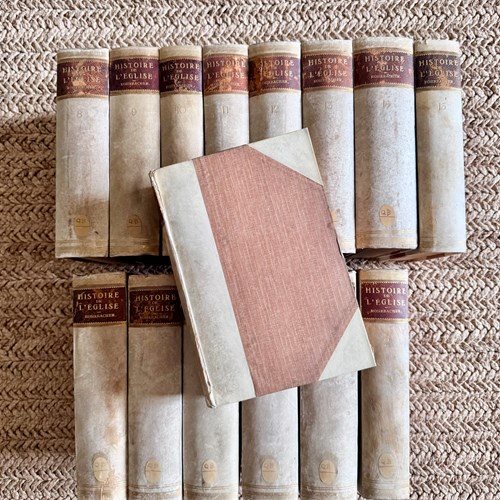 Large Antique Vellum Half Bound Books 1889 ‘Histoire De L’Eglise’