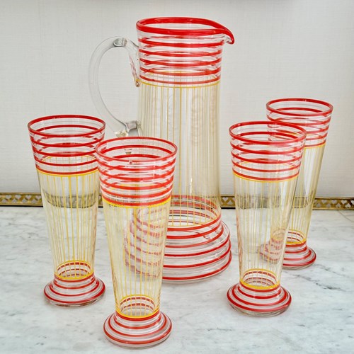 Czechoslovakian X-Large Lemonade Jug & Tall Tumblers Set