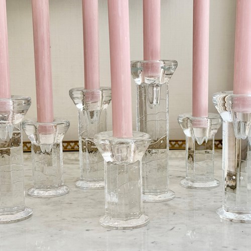 Set Of 7 Swedish Glass Candlesticks C1970 By Lindshammar