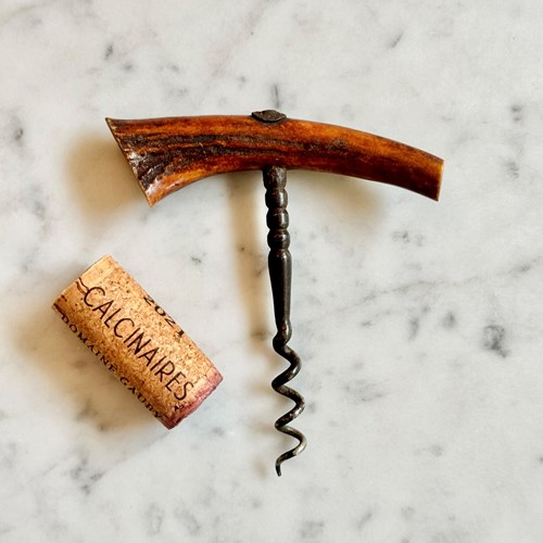 Antique Horn Wine Bottle Corkscrew Pull 