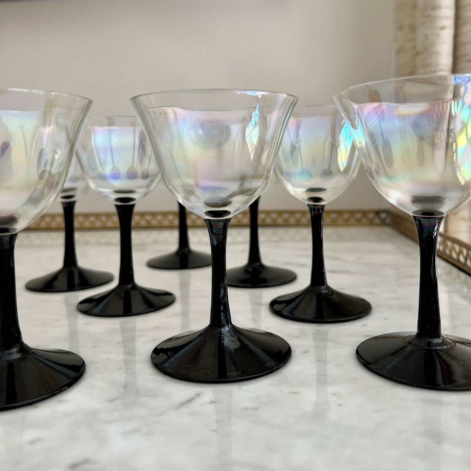 Set Of 8 Art Deco Iridescent Cocktail Glasses - Decorative Collective