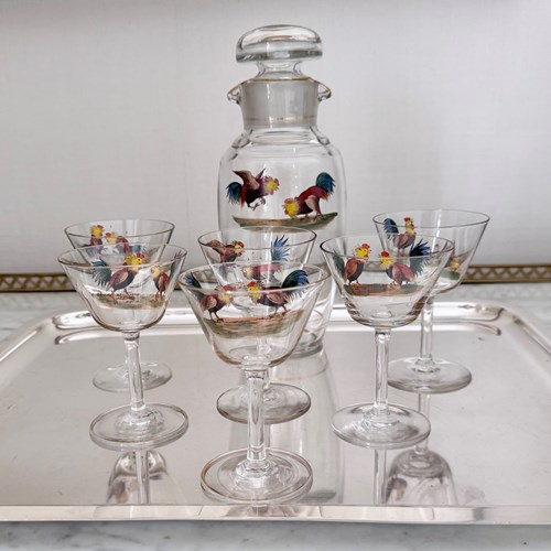 Art Deco cockerel cocktail shaker/decanter & glasses C1930
