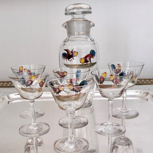 Art Deco Cockerel Cocktail Shaker/Decanter & Glasses C1930