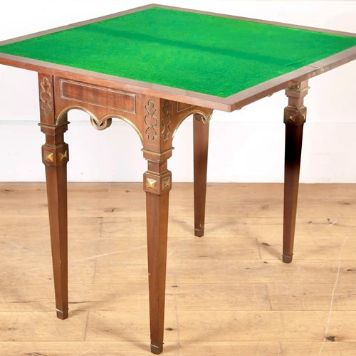 Swedish Brass Inlaid Foldover Games Card Table