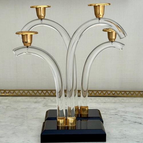 Pair Of Lucite And Gilt Candlesticks C1970