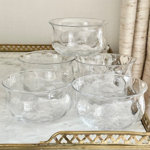 Six Art Nouveau Dimpled Glass Pudding Bowls 