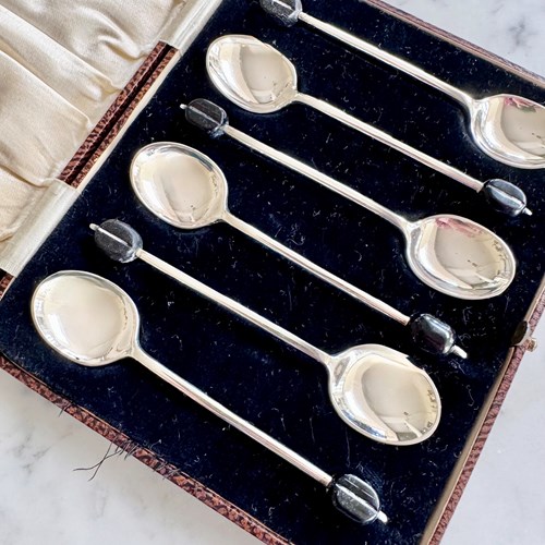Art Nouveau Silver Plated Spoons In Original Case