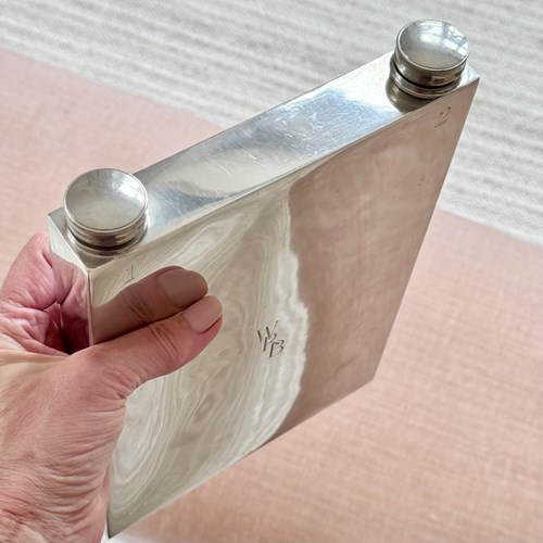 Rare Art Deco Silver Plated Giant Double Hip Flask By James Dixon & Sons