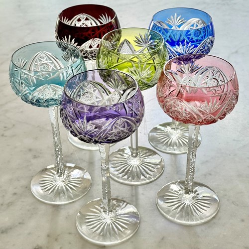Harlequin Crystal Hock Wine Glasses C1950s