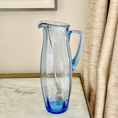 X-Tall Art Deco Hand Worked Blue Glass Cocktail Jug C1930s