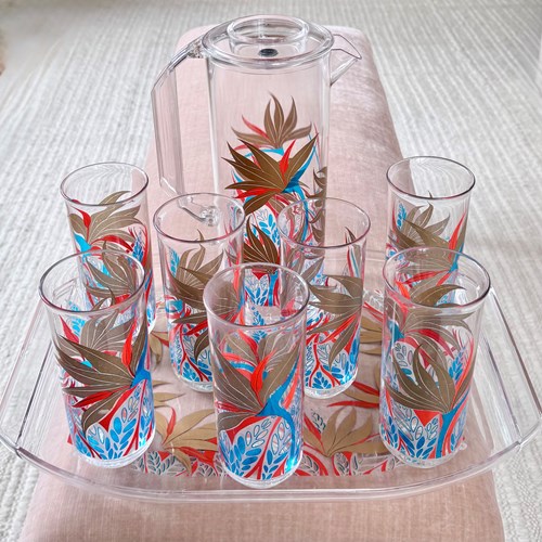 Culver Lucite Lemonade Jug Tumblers & Tray C1980