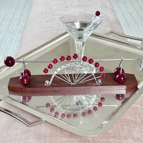 Art Deco Cherry & Wood Cocktail Sticks Stand 