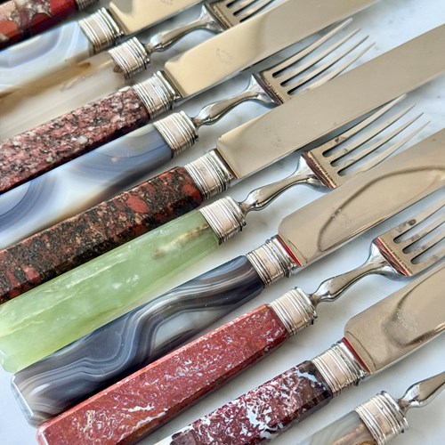 Rare Art Deco Agate handled knives and forks for 6 guests