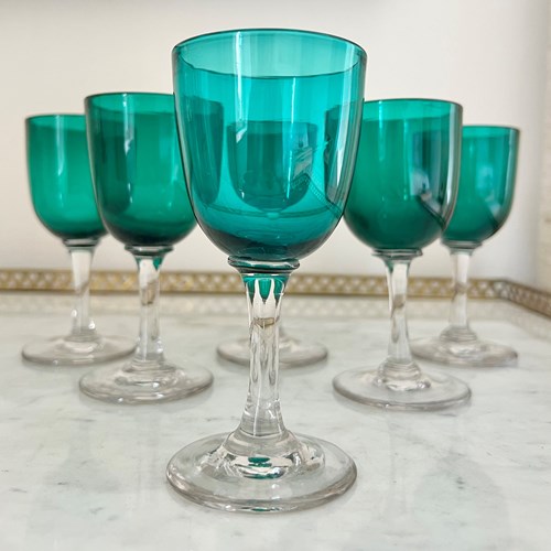 Victorian Bristol Green Drinking Glasses C1870s