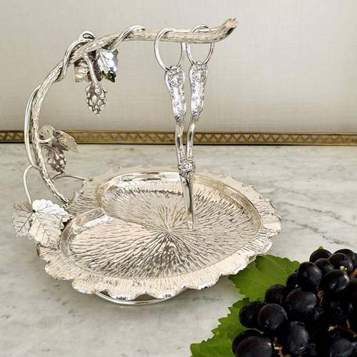 Christopher Dresser For Hukin & Heath Silver Plated Grape Stand & Scissors C1880