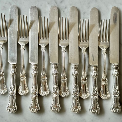 Set Of Gorham Silver Plated Dinner Knives And Forks C1890s