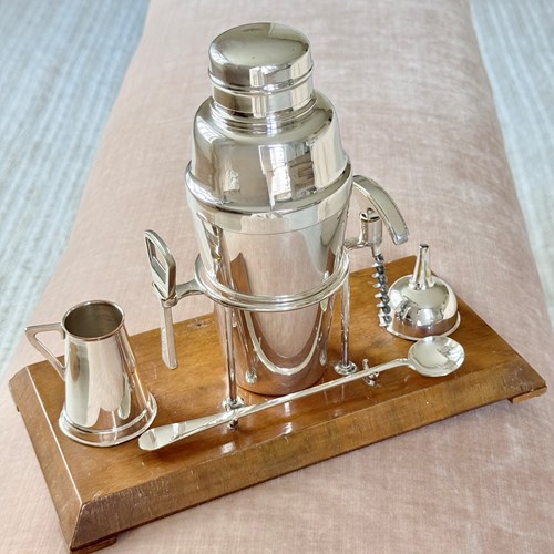 Art Deco Silver Plated Bar Cocktail Making Set By Walker & Hall C1920
