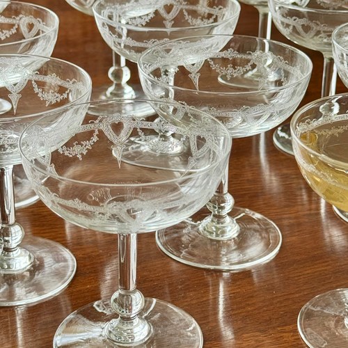 11 Etched Crystal Champagne Coupes By Baccarat Crystal