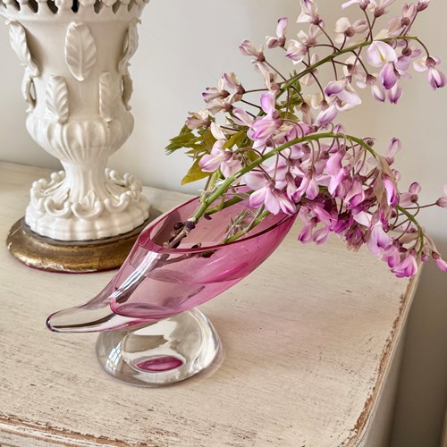 Val Saint Lambert Pink Crystal Cornucopia Vase C1960s