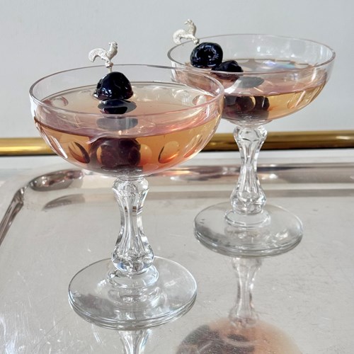 5 Val Saint Lambert Air Bubble Stem Champagne/Cocktail Glasses