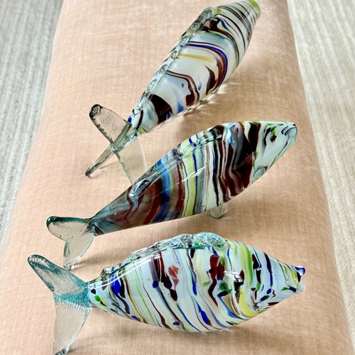 3 Marbled Glass Fish Vases C1950s