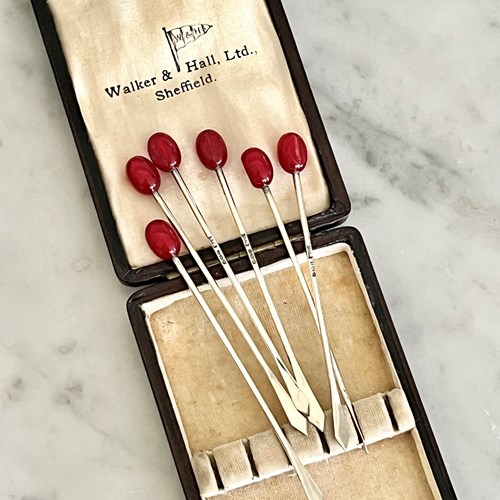 X-Long Silver & Bakelite Cocktail Sticks Hallmark 1927