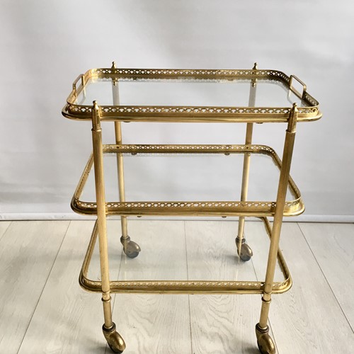 Vintage French Brass Drinks Trolley Bar Cart